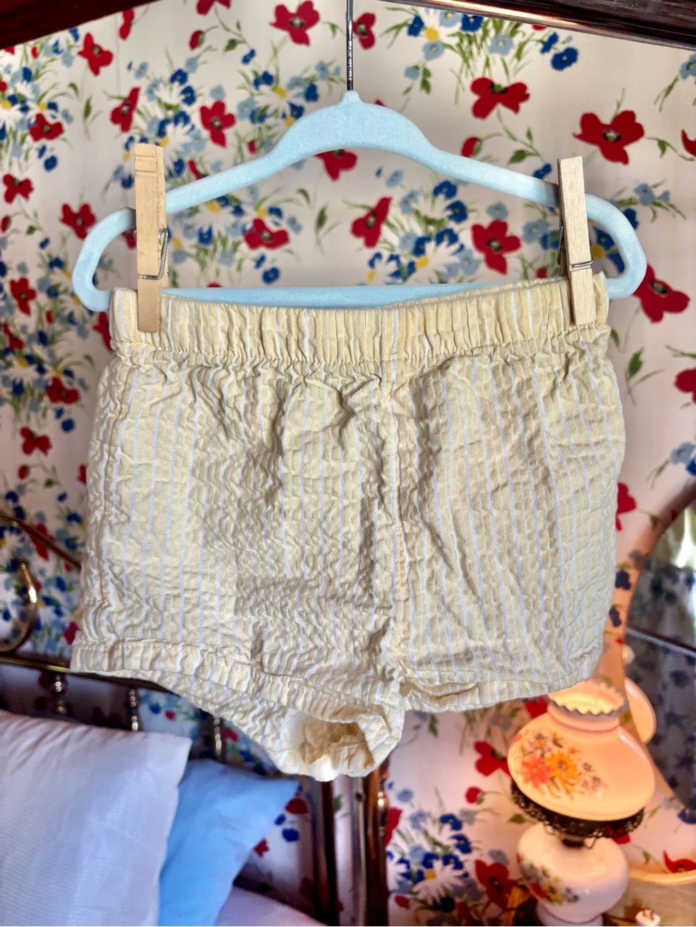 h&m girls 2t yellow striped seersucker tank top & shorts summer set